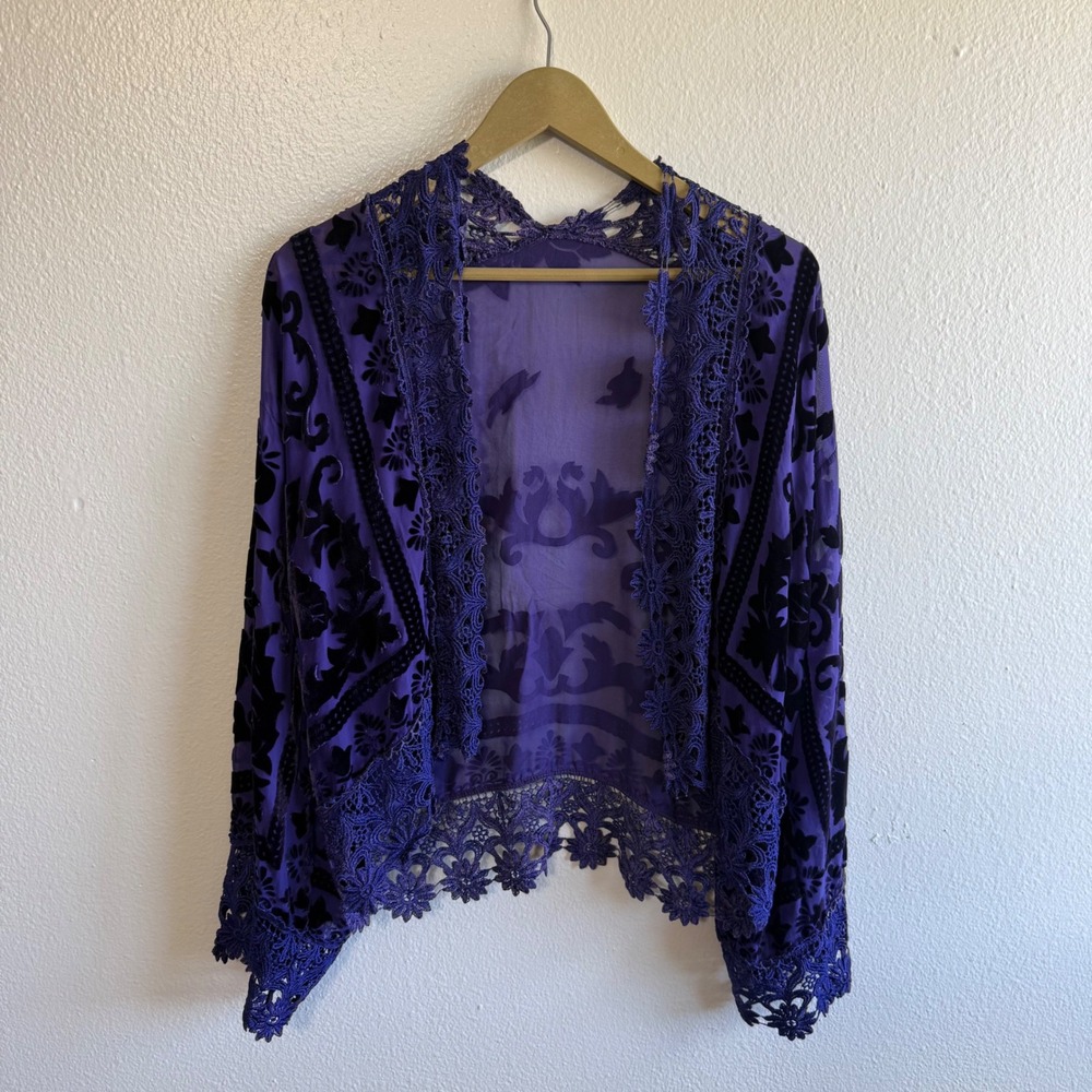 Purple Velvet Burnout Kimono Cardigan Whimsigoth Fairygrunge Boho Hippie Gypsy